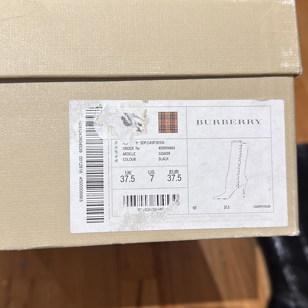 Burberry Black Womens Knee High Zipper Boots Sz 7 New with Box - Picture 6 of 10